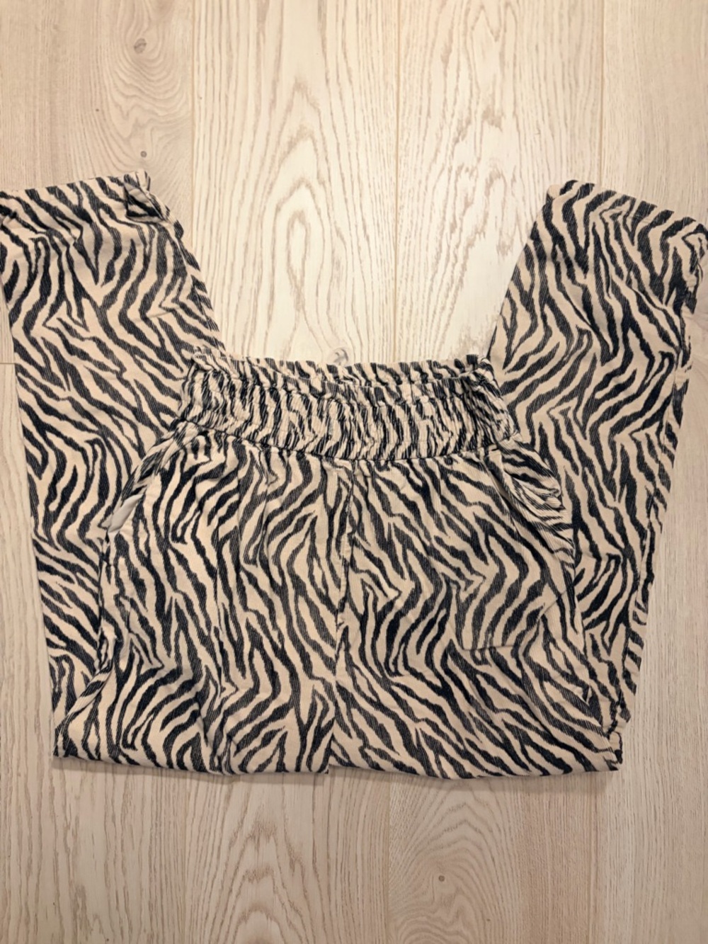 ZARA Zebra Print High Waist Corduroy Pants Cream Black Size Small